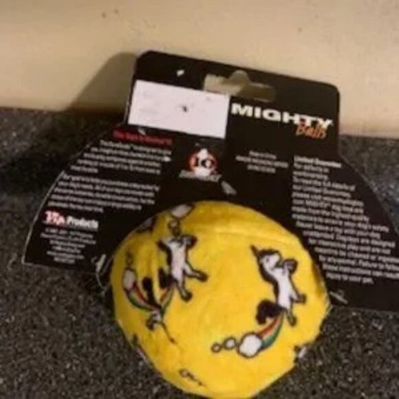 Mighty Toys Unicorn Print Durable Plush Squeaky Ball Dog Toy, Medium - Picture 2 of 4